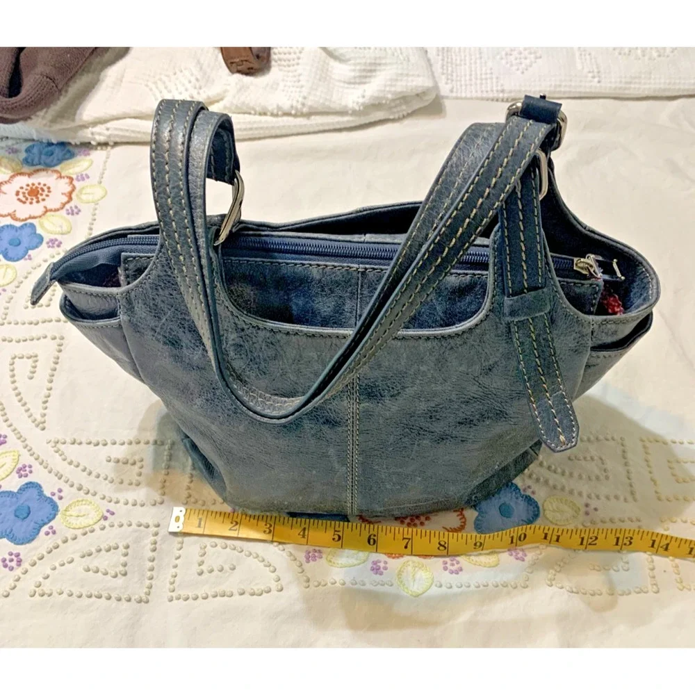The Sak Blue Grey Distressed Leather Medium satchel top Handle Shoulder bag - Picture 2 of 9